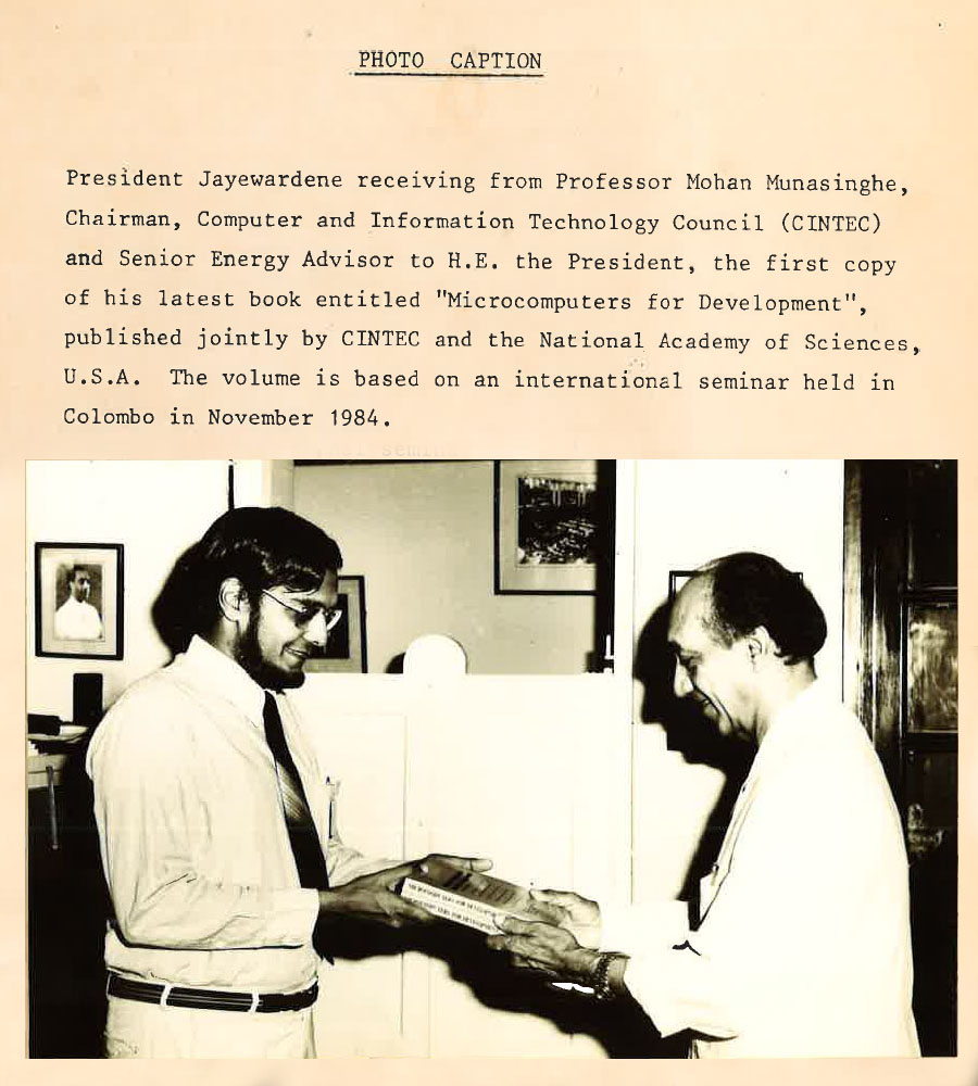 Prof. Mohan Munasinghe with President Jayewardene