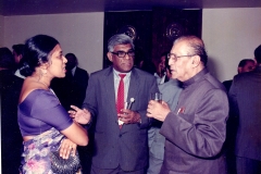 Nayeni speaking to Professor V.K. Samaranayake and Minister of Science and Technology, Mr. Bernard Soysa