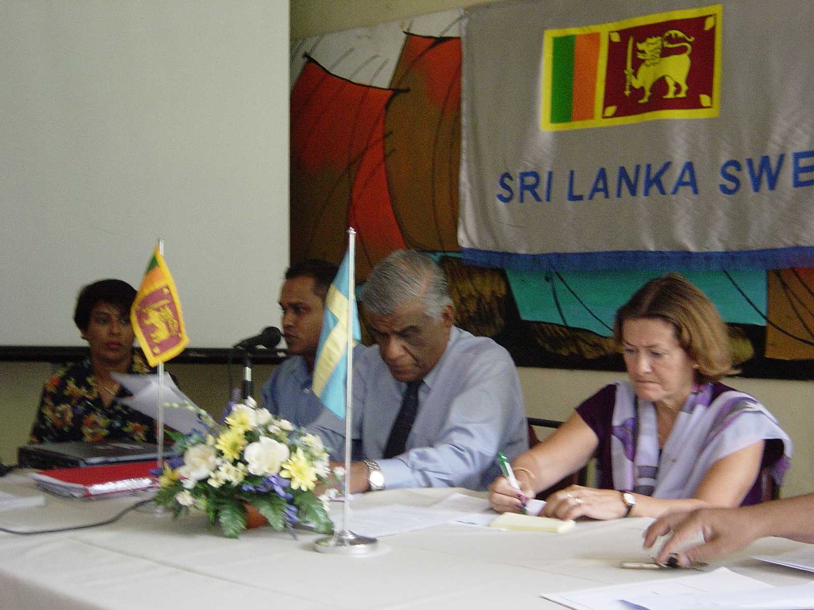 Presiding at the Annual General Meeting of the Sri Lanka Sweden Friendship Association as its President in 2005. On right Ms. Anne Marie Fallanius, Charge d’ Affairs, Swedish Embassy in Colombo