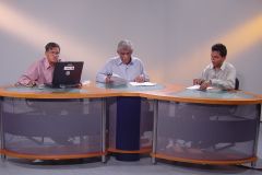 A recording for the BIT TV program at the UCSC studio. l.r. Kapila Dias, Prof. Samaranayake and Dr. Ruvan Weerasinghe all of UCSC.