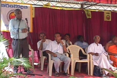 The opening of the first Telecentre in Sri Lanka at Kahawatte Sarvodaya Centre. Prof. V.K.Samaranayake, Director, ICT addressing the gathering. Also in the picture, Dr. Harsha Liyanage and Sarvodaya Leader Dr. A. T. Ariyaratne.
