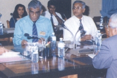 Prof. Samaranayake Chaired the National Y2K Task Force and ensured that the country crossed over to the 21st Century without any computer related problems. Above Prof. Samaranayake briefing President Chandrika Kumaratunge and Minister of Science and Technology Batty Weerakoon on the stepts that will be taken by the Task Force to face the cross over